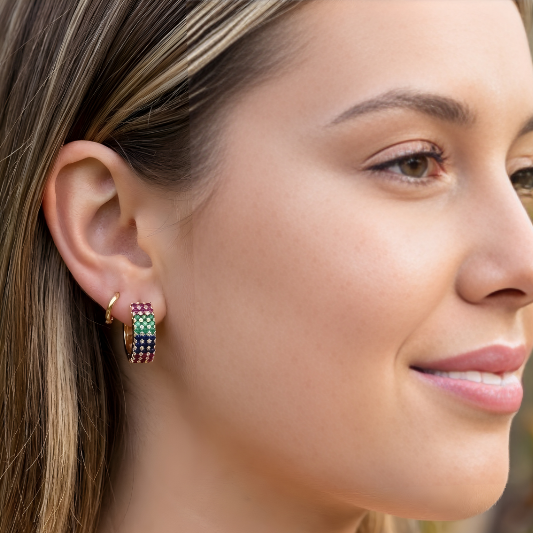 18K Gold Filled Multicolored Huggie Earrings