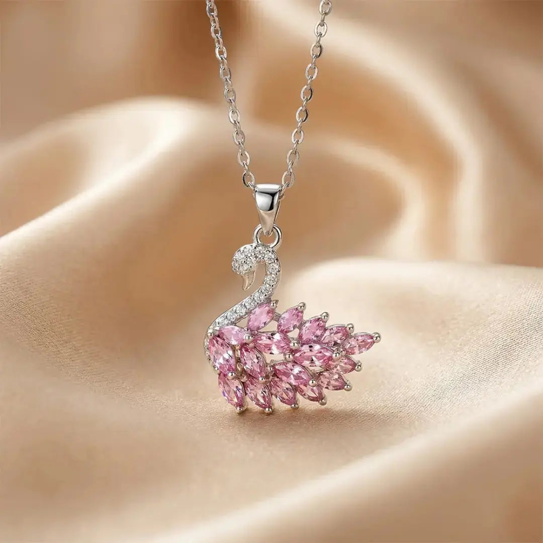 Luxury Gold-Plated Ruby and Diamond Swan Pendant Necklace | Elegant Animal Design Jewelry