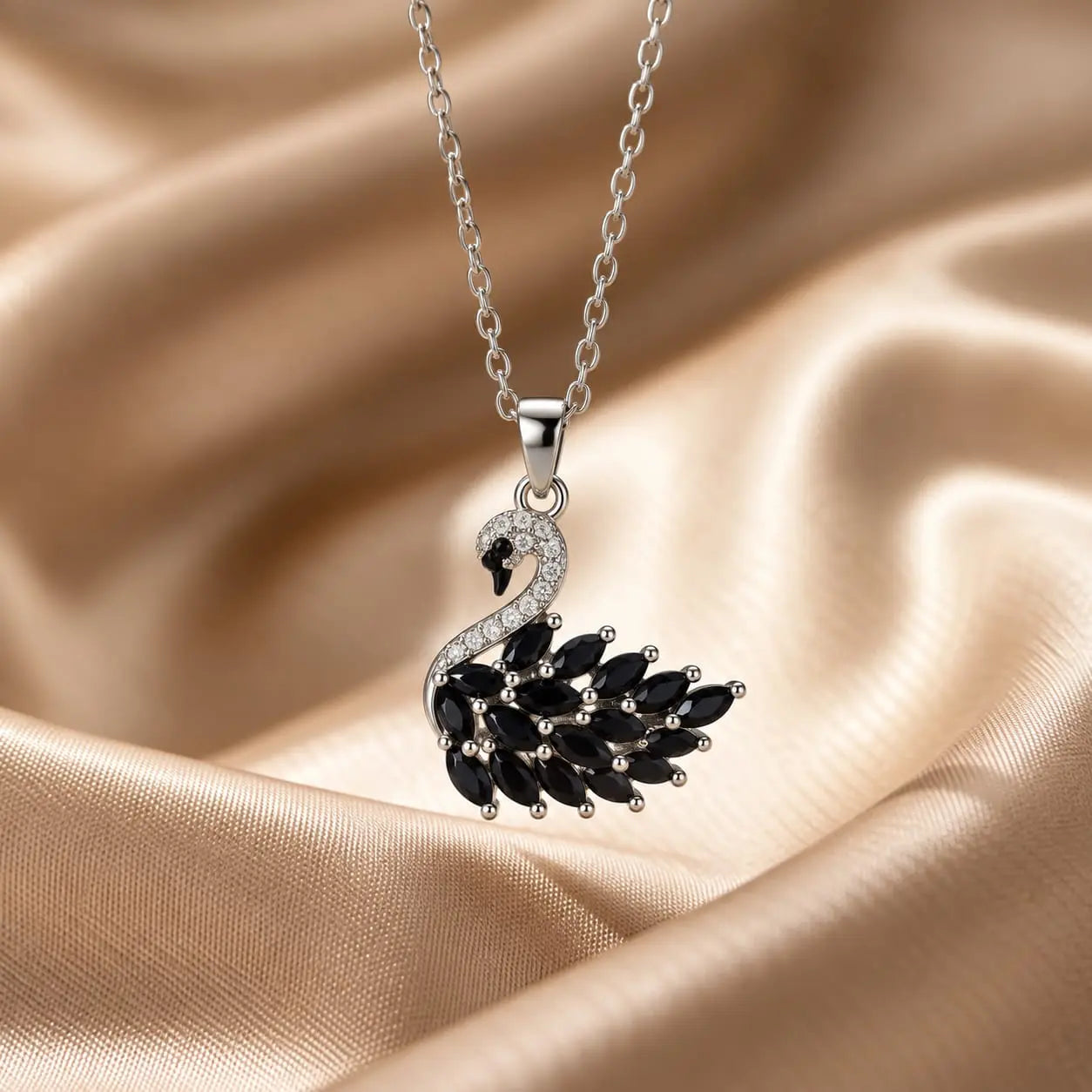 Luxury Gold-Plated Ruby and Diamond Swan Pendant Necklace | Elegant Animal Design Jewelry