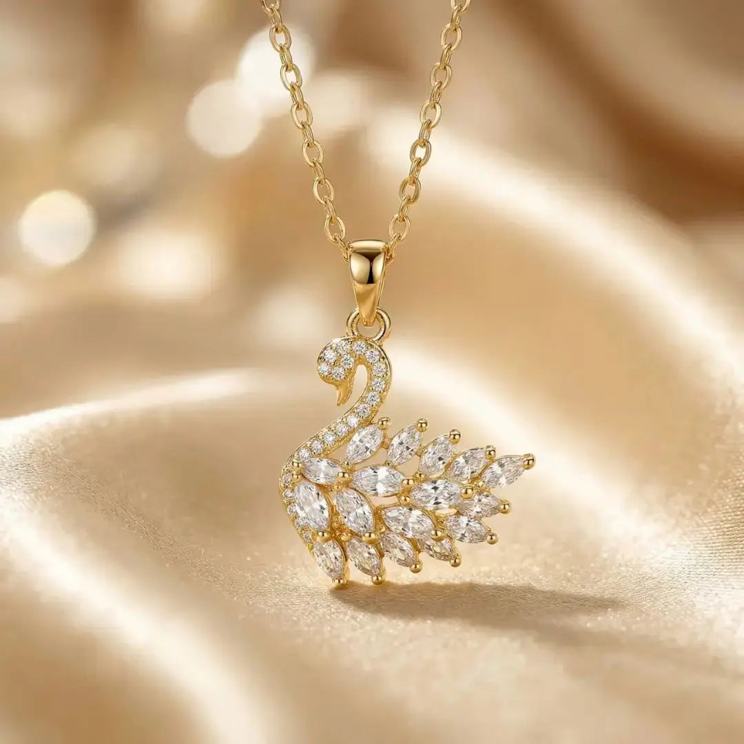 Luxury Gold-Plated Ruby and Diamond Swan Pendant Necklace | Elegant Animal Design Jewelry
