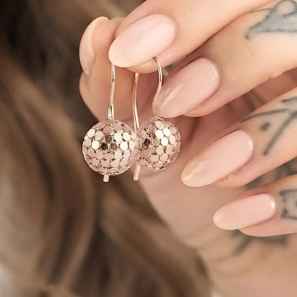 18K Gold Filled Textured Ball Drop Leverback Earrings – 20mm Hammered Coin-Texture Drop