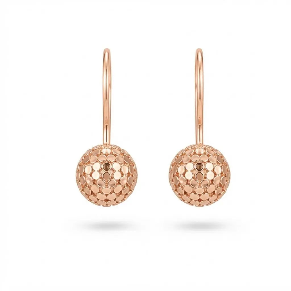 18K Gold Filled Textured Ball Drop Leverback Earrings – 20mm Hammered Coin-Texture Drop