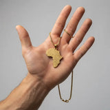 18K Gold Filled Africa Continent Pendant Necklace – 58cm Box Chain Engraved Statement Jewelry