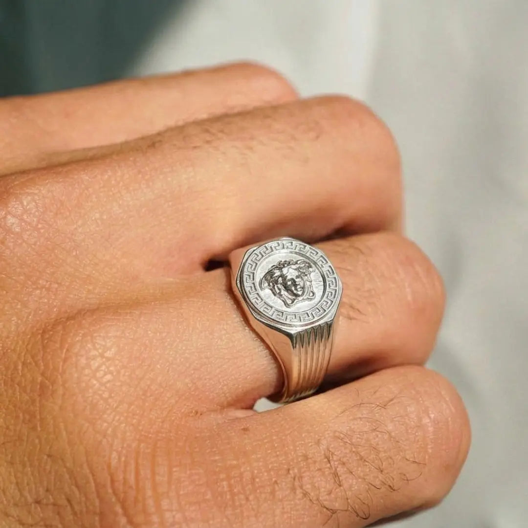 Silver Mythic Head Statement Ring – Bold Luxury Design for Men