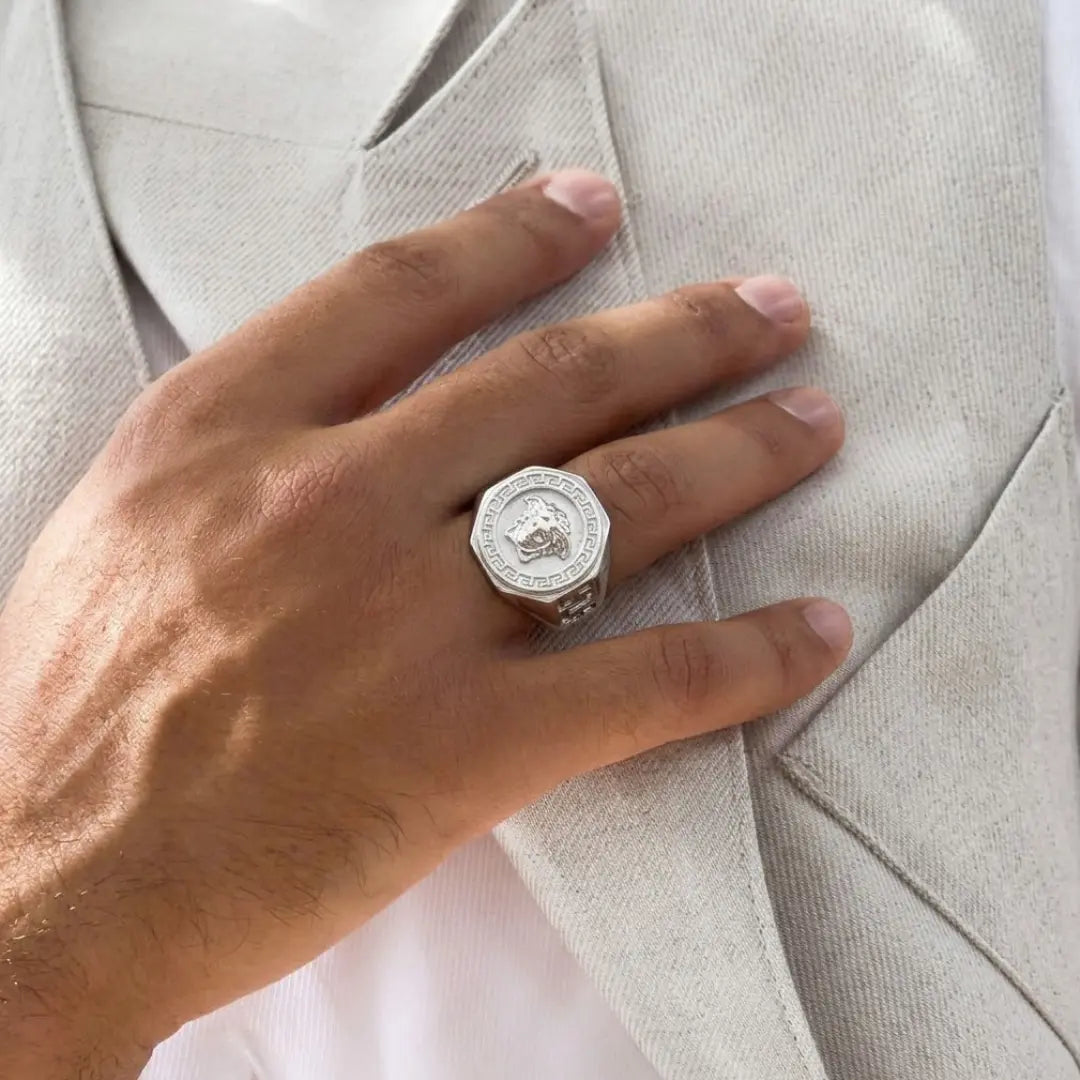 Silver Mythic Head Statement Ring – Bold Luxury Design for Men