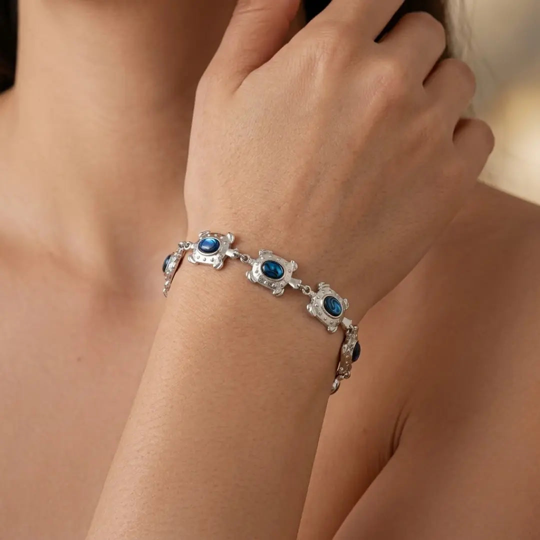 Silver Tortoise Paua Shell Bracelet
