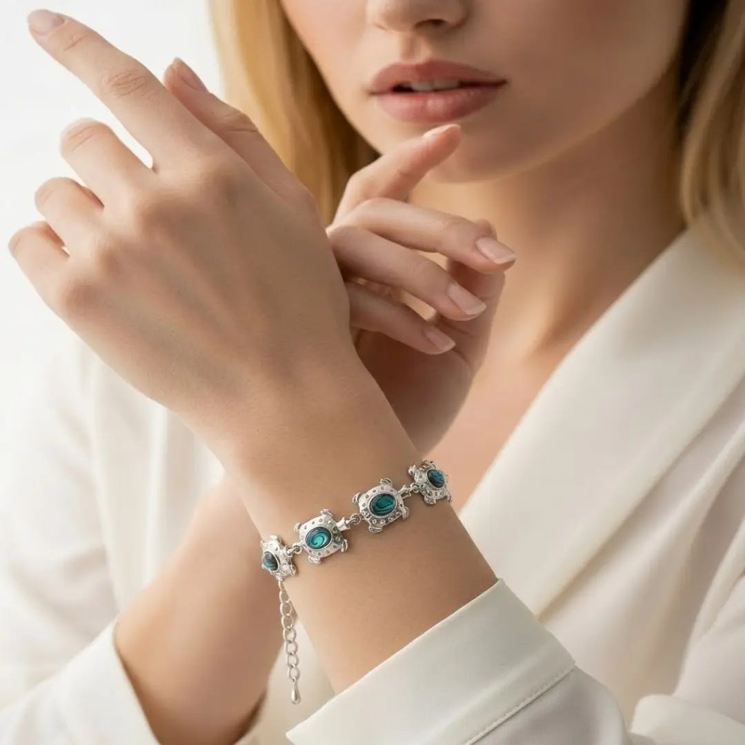 Silver Tortoise Paua Shell Bracelet