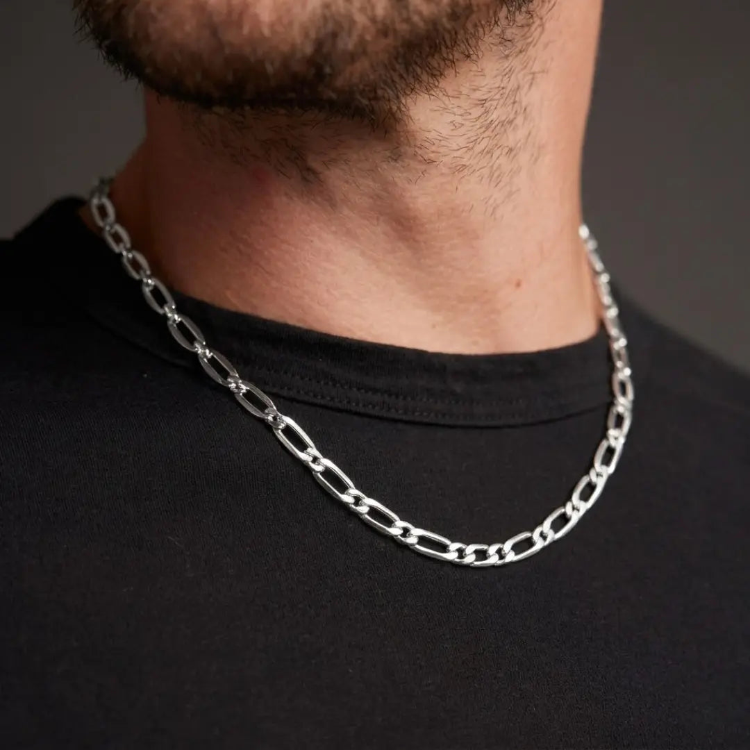 Silver Stainless Steel Figaro Chain Necklace 50cm 8mm