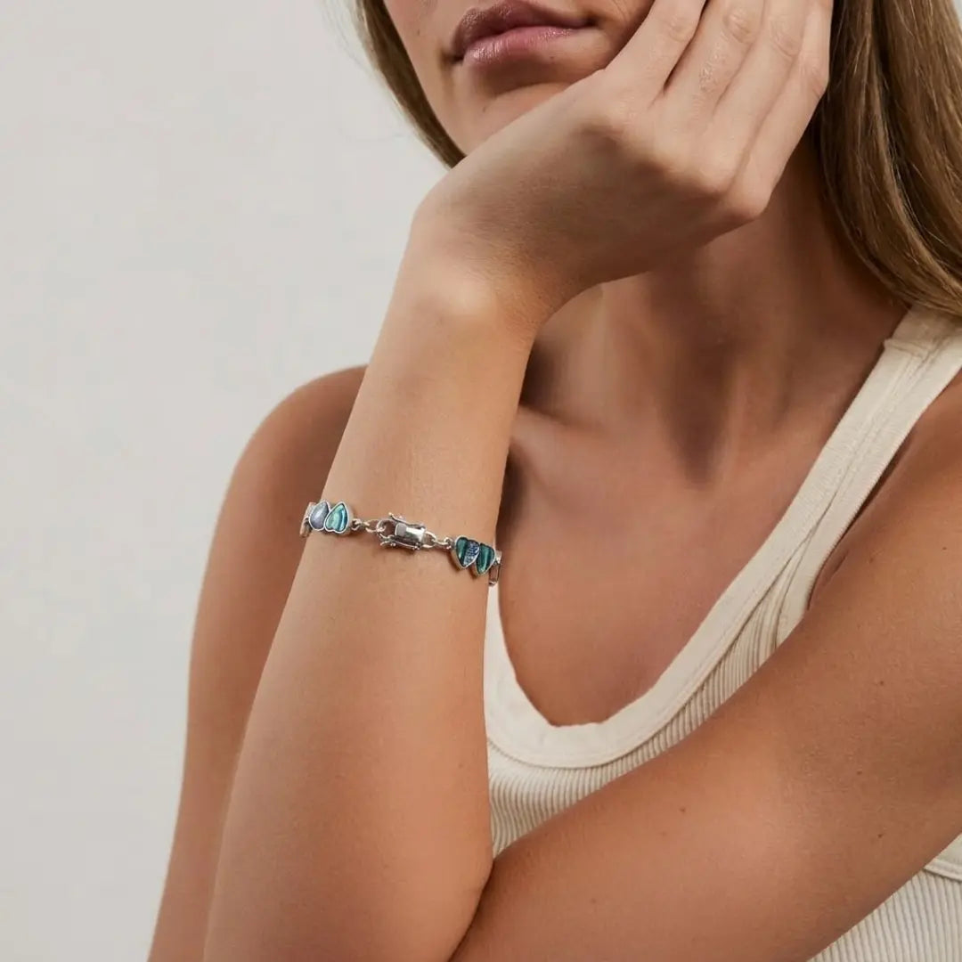 Silver Twin Heart Paua Shell Bracelet