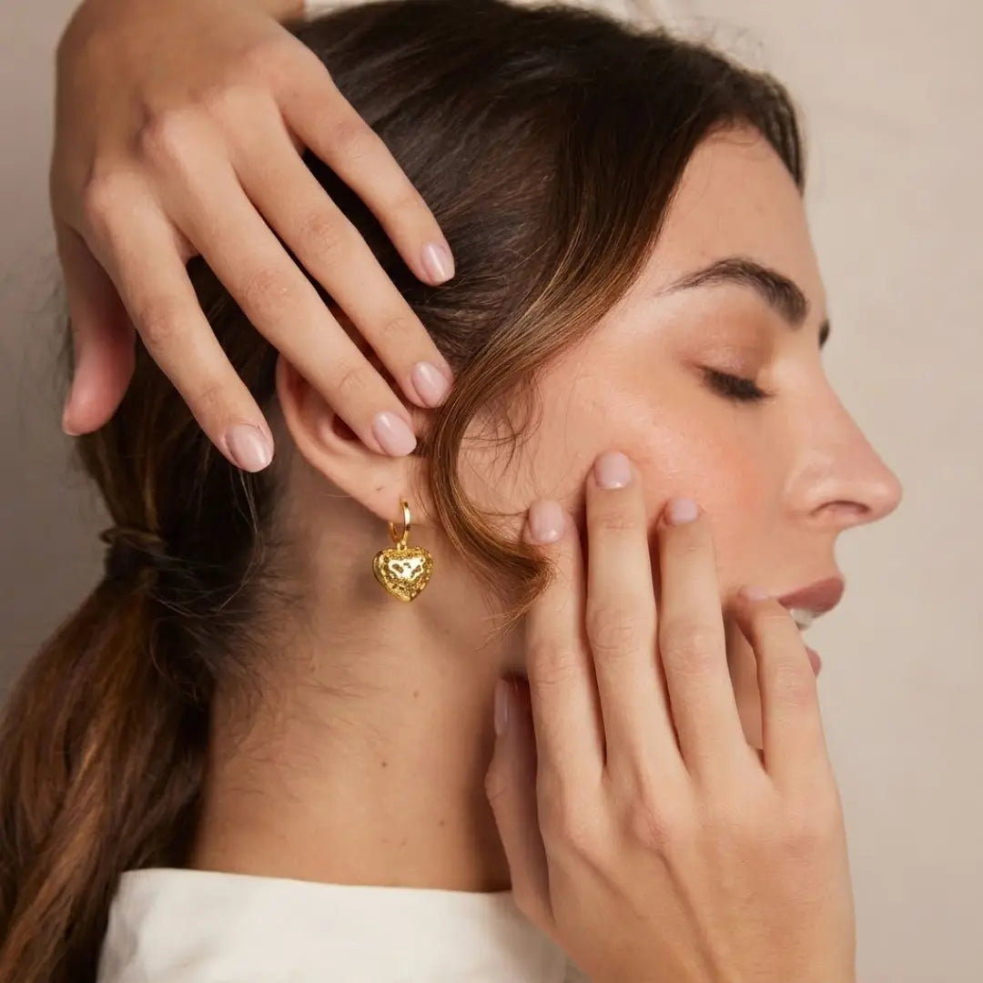 18K Gold Filled Puffed Heart Hoop Earrings