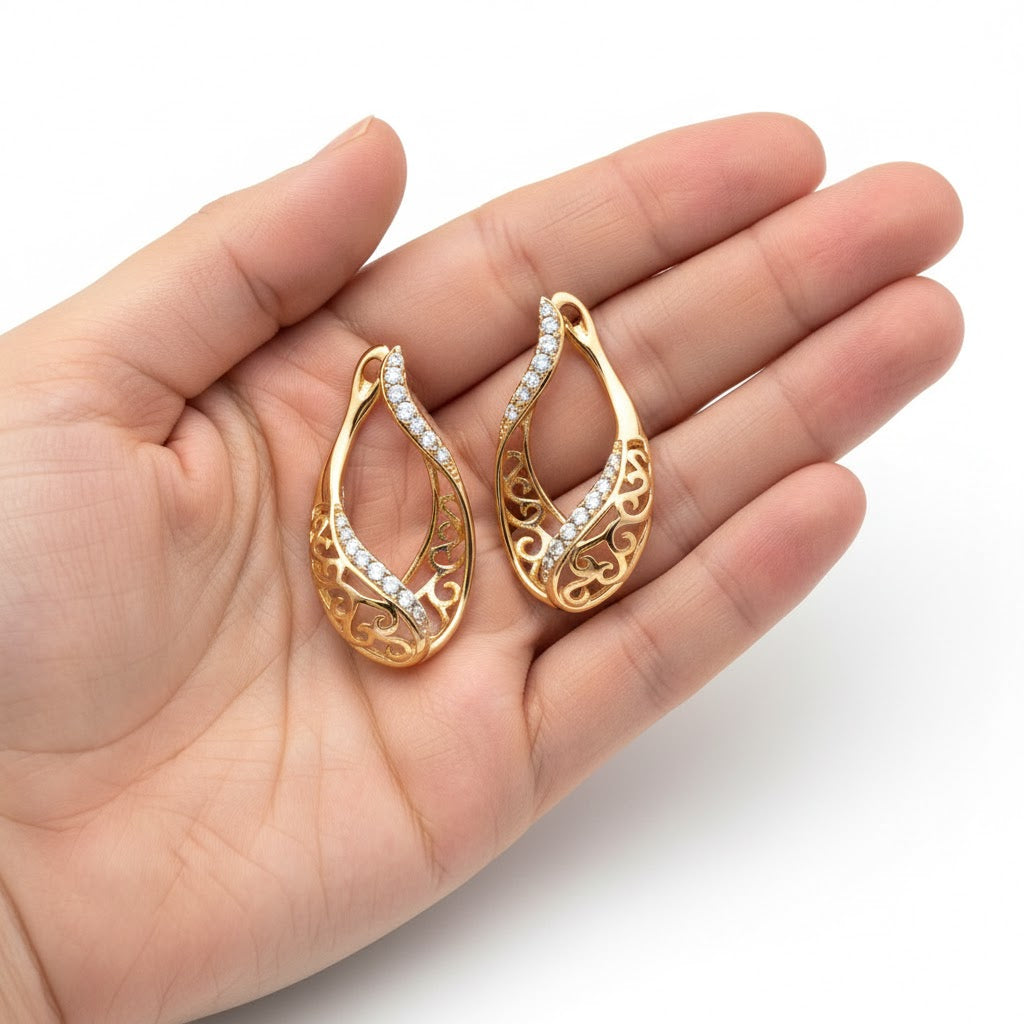 18K Gold Filled Egyptian Pattern Huggie Earrings with Cubic Zirconia