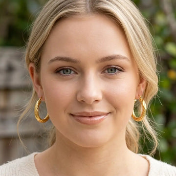 18K Gold Filled Thick Twisted Hoop Earrings – Chunky Swirl Ribbon Hoops