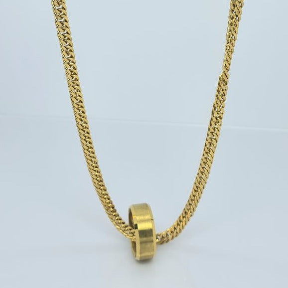 Gold Toned Cuban Link Chain with Ring Necklace