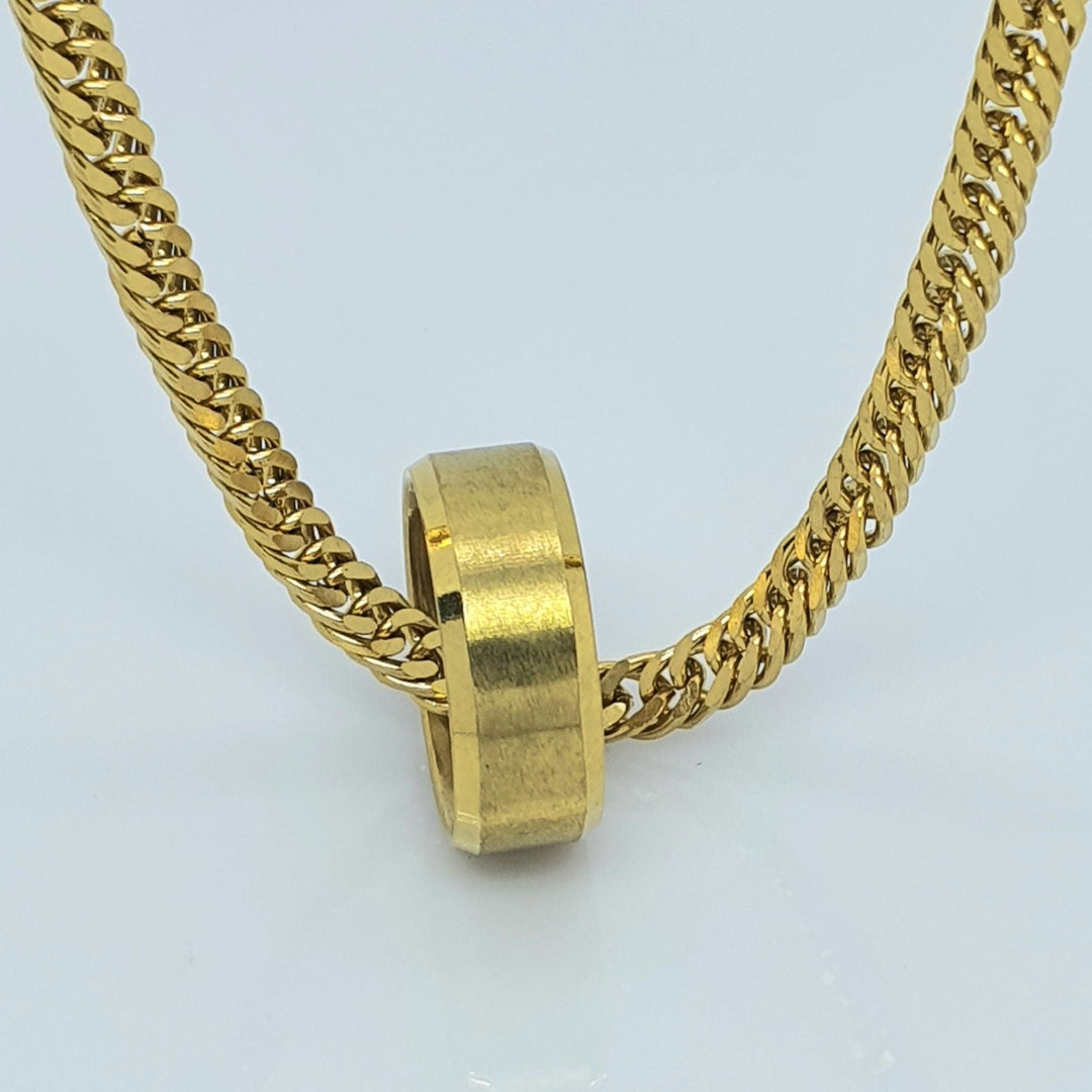 Gold Toned Cuban Link Chain with Ring Necklace