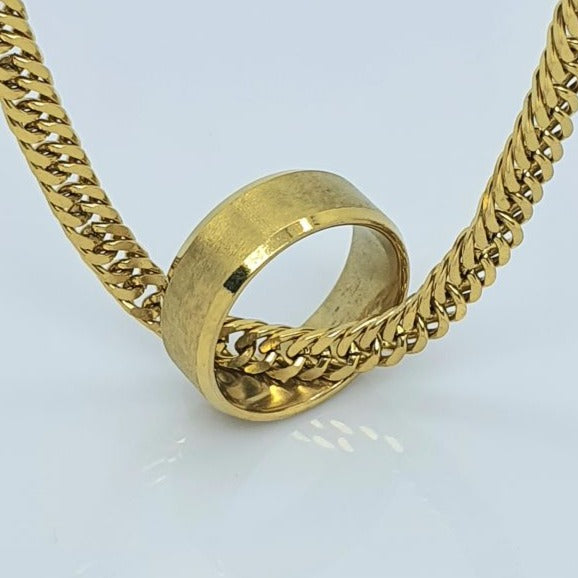 Gold Toned Cuban Link Chain with Ring Necklace