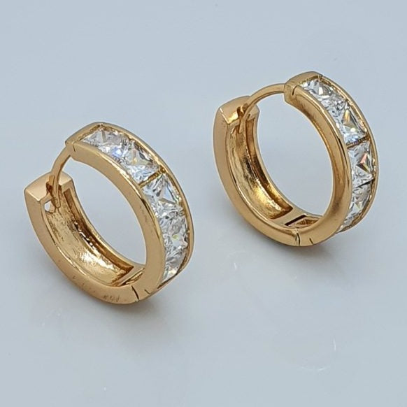 Gold Toned Diamond Huggies Hoop Earrings