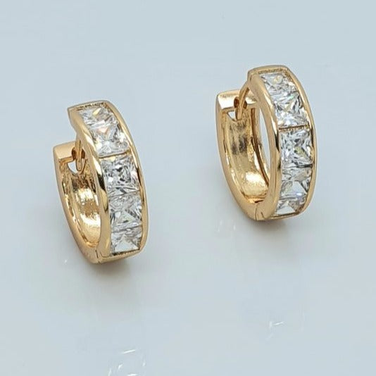 Gold Toned Diamond Huggies Hoop Earrings