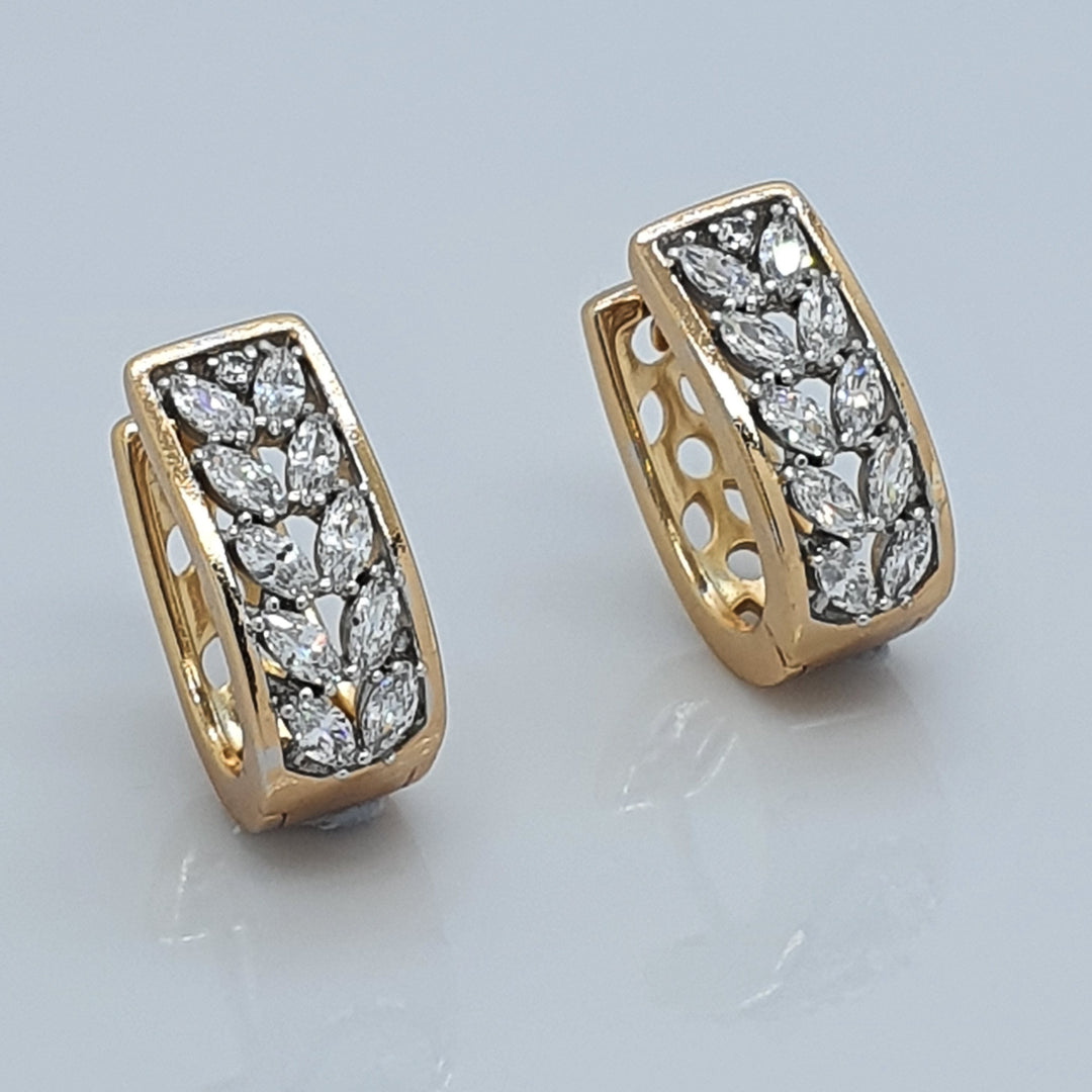 Gold Toned Reversible Huggee Stud CZ Earrings