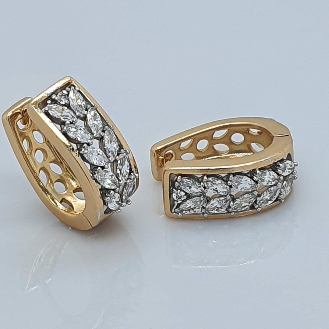 Gold Toned Reversible Huggee Stud CZ Earrings