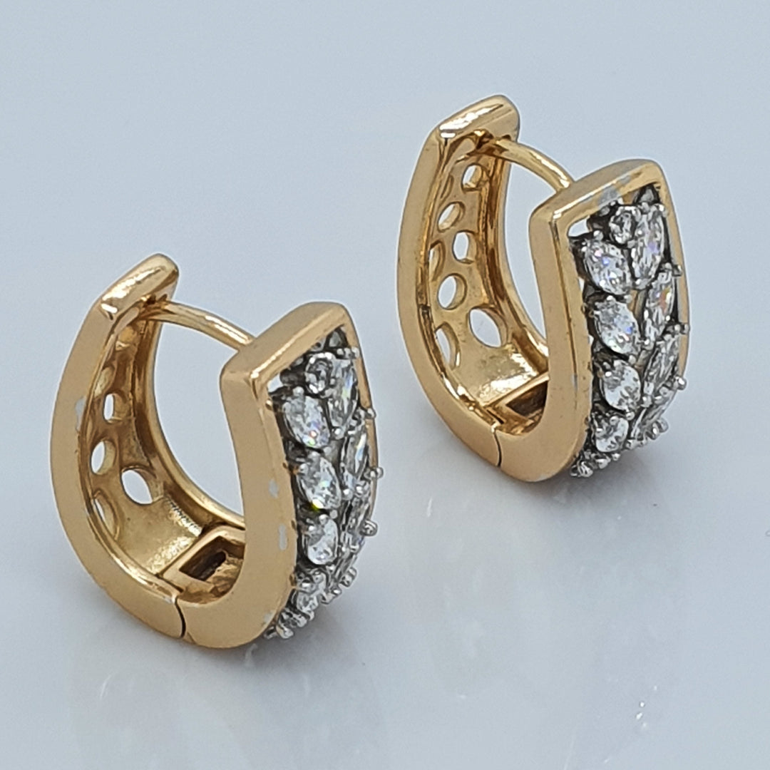 Gold Toned Reversible Huggee Stud CZ Earrings