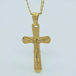 Load image into Gallery viewer, Gold Toned Jesus Crucifixion Cross Pendant Necklace
