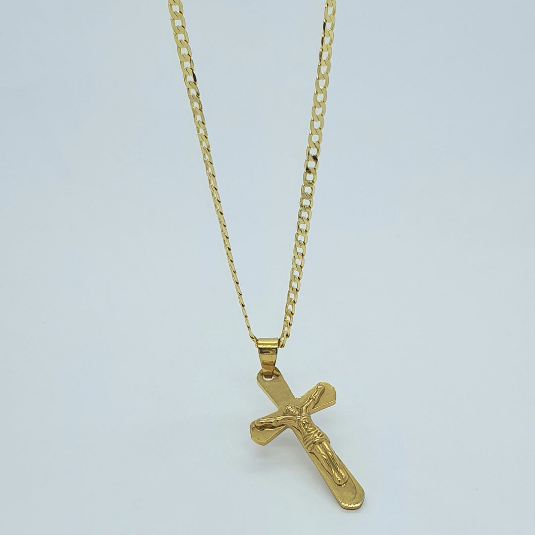 Gold Toned Jesus Crucifixion Cross Pendant Necklace