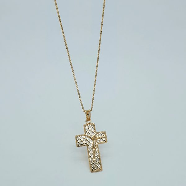 Gold Toned Jesus Crucifixion Pendant Necklace