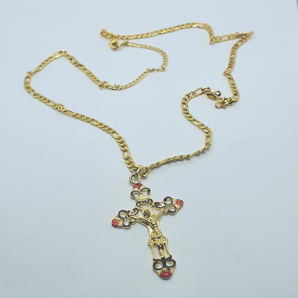 Gold Toned Jesus Crucifixion Enameled Cross Necklace