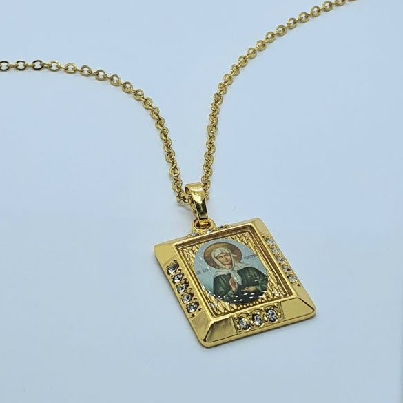 Gold Toned Holy Virgin Mary Pendant Necklace